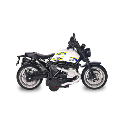 UK-0947 Police Bike Toy for Kids | 1:12 Scale Motorcycle Model | Rubber Tyres, Alloy Body | Random Color