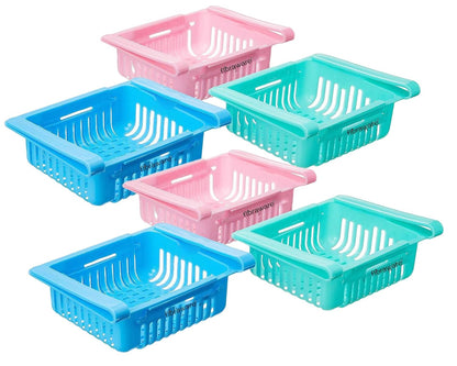 UK-0199 Fridge Storage Basket Expandable Fridge Storage Rack Tray Fridge Space Saver Food Organizer, Multicolor (Pack of 4)