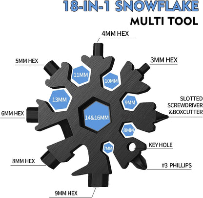 UK-0180 18 in 1 Stainless Steel Snowflake Multi Tool, Durable and Portable, Essential Key Chain, Pocket Bottle Opener, Pocket Wrench