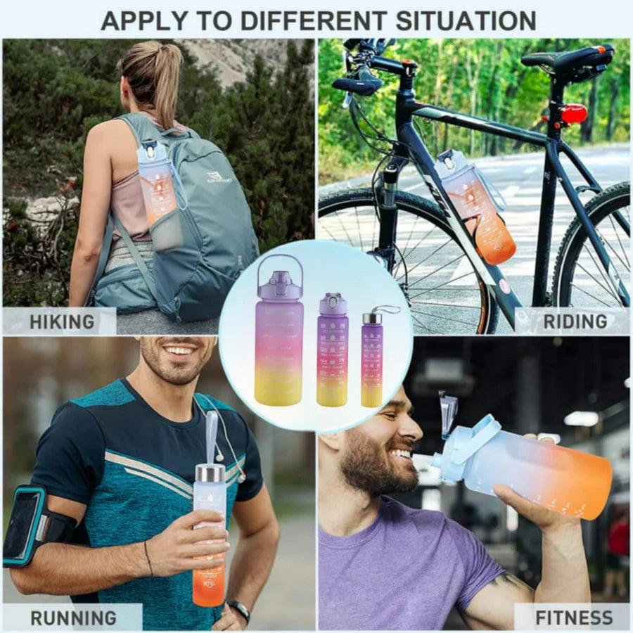 UK-0023 3 in 1 Water Bottle with Motivational Time Marker, Leakproof Durable BPA Free Non-Toxic Water bottle for office, gym, school