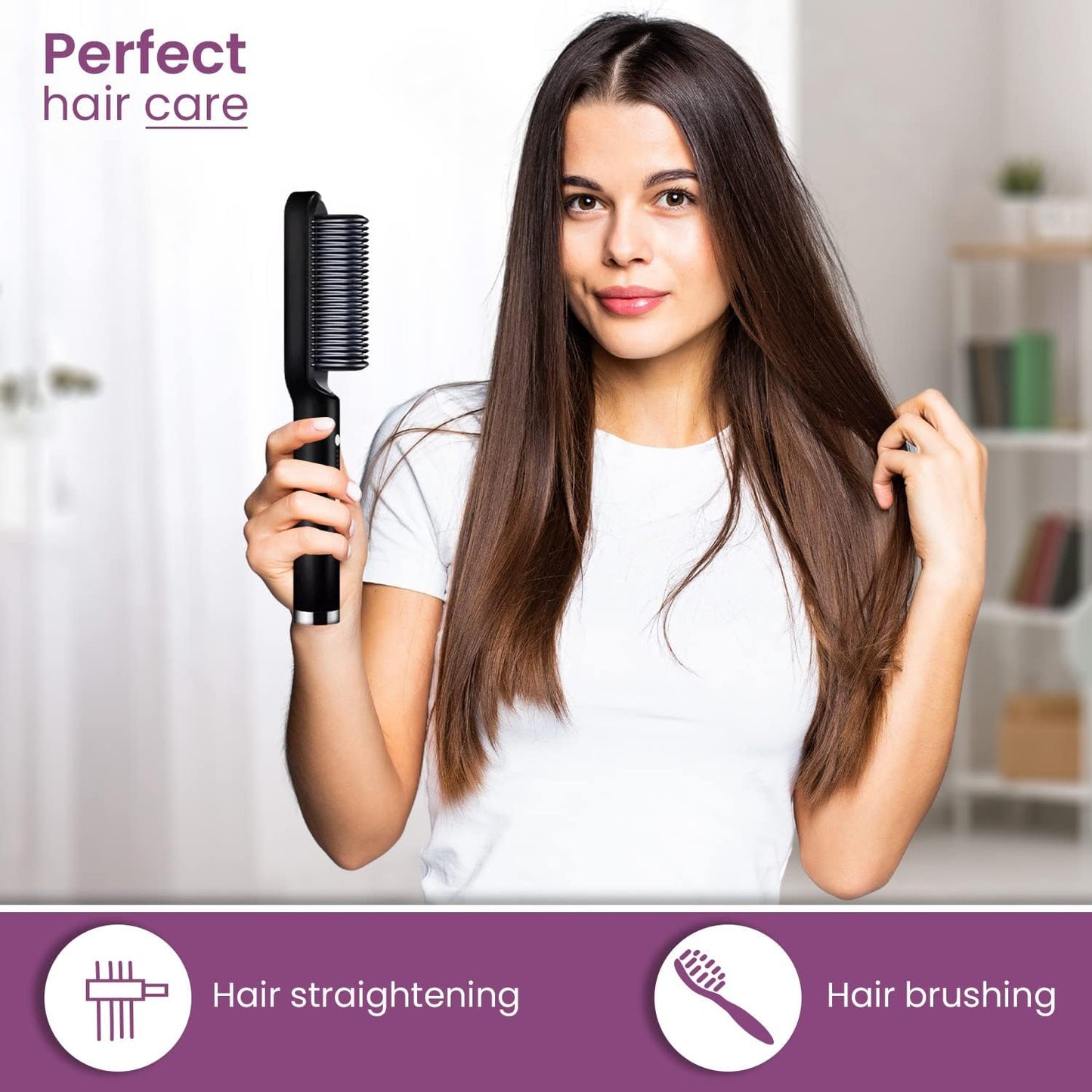 UK-0370 Hair Straightener, Hair Straightener Comb For Women & Men, Hair Styler, Straightener Machine Brush/Ptc Heating Electric Straightener With 5 Temperature Rain Clean