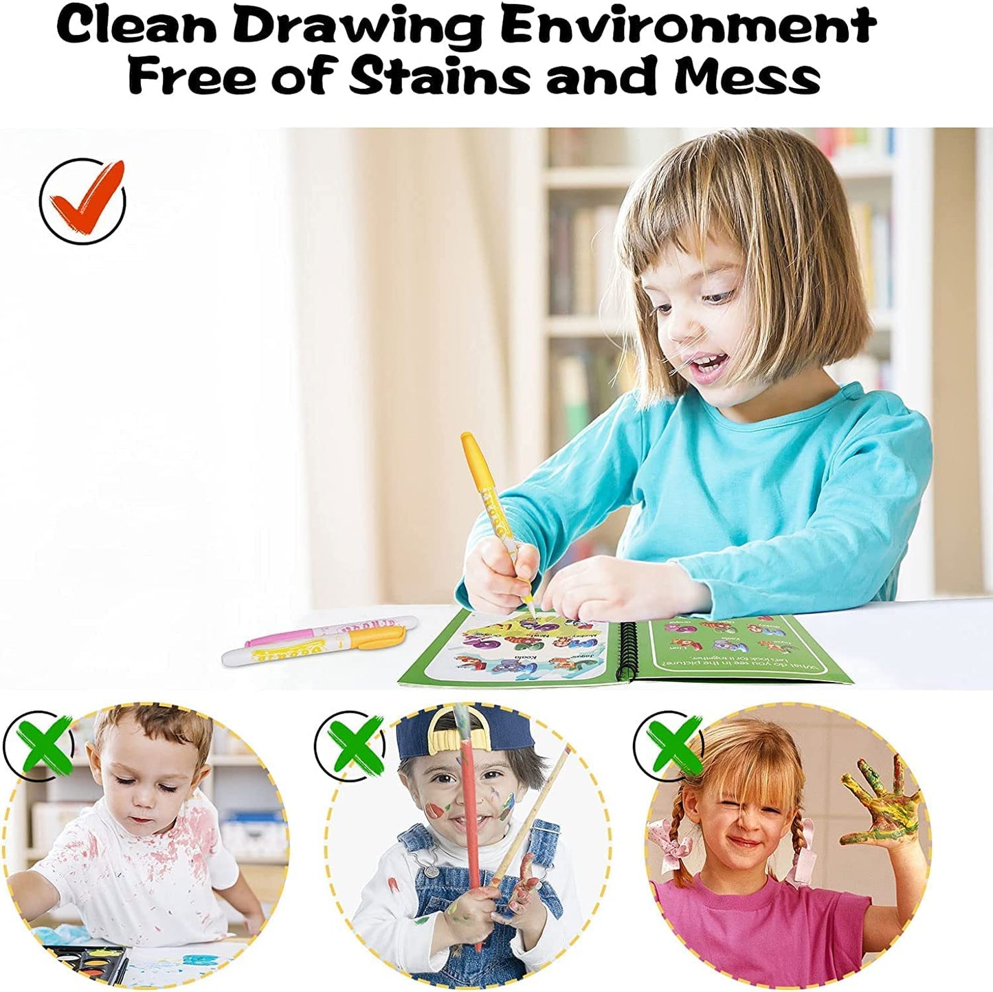 UK-0212 Magic Water Quick Dry Book for Water Coloring with Magic Pen Painting Board for Children Education Drawing Pad (Random Design & Assorted Color)