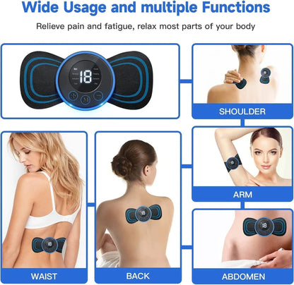 UK-0029 Full Body Mini Butterfly TENS Massager with 8 Modes, 19 Levels Electric Rechargeable Portable EMS Patch for Shoulder, Neck, Arms, Legs, Men/Women