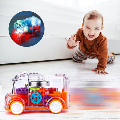 UK-0334 transparent Gear Bus for Kids Friction Powered Mini School Bus with Tinkling Sound and Light Toy for Kids