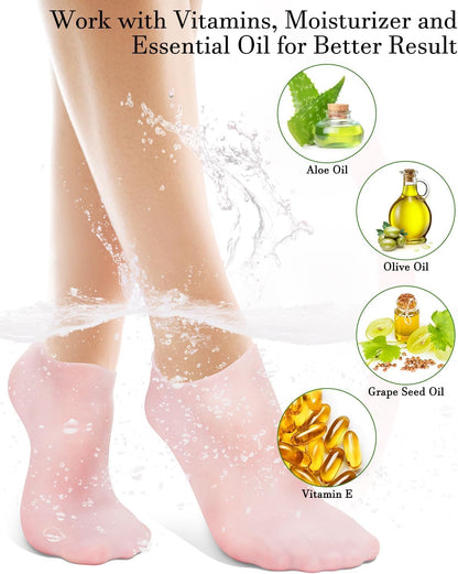 UK-1030 Silicone Heavy Quality Gel socks for dry, cracked feet that moisturise and heal cracked heels Multicoloured Natural Oil Spa Gel Socks