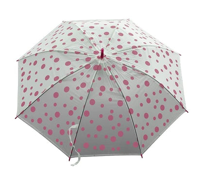 UK-0399 Transparent Doted Umbrella With Long Comfortable Grip Handle Multicolor