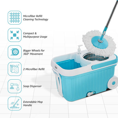 UK-0182 Ganesh Sporty Plastic Spin Mop with Bigger Wheels and Plastic Auto Fold Handle for 360 Degree Cleaning