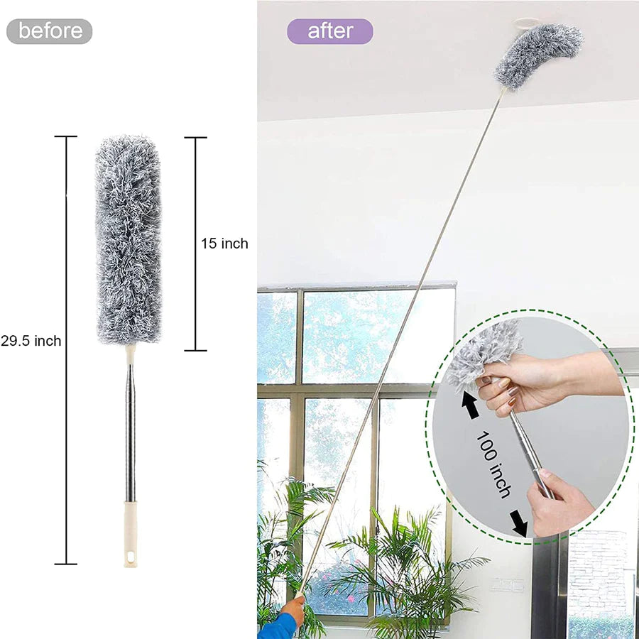 UK-0067 Fan Cleaning Mop Microfiber Duster with Extension Pole(Stainless Steel), Extra Long 100 inches, with Bendable Head, Extendable Duster for Cleaning High Ceiling Fan