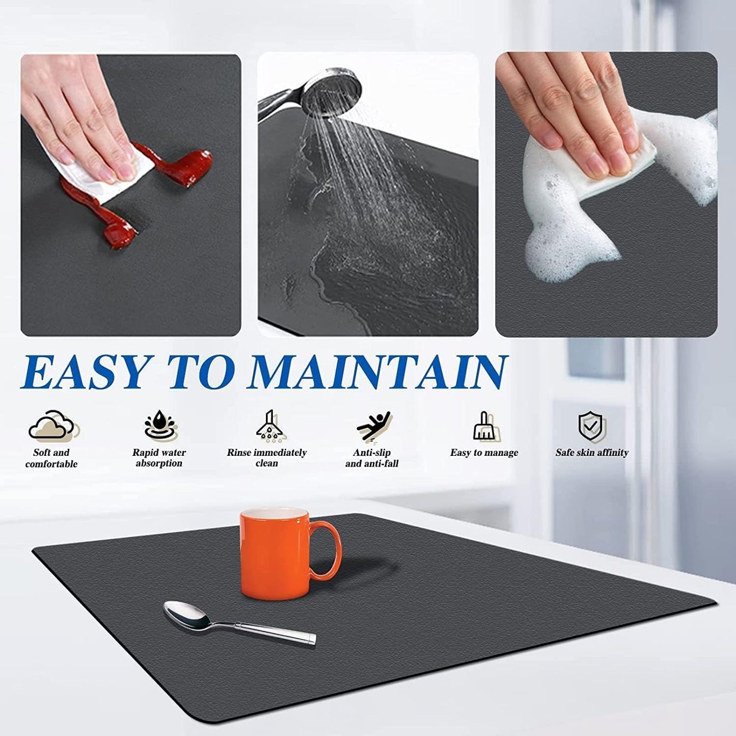 UK-1036  Kitchen Mat | Microfiber Home Drying Mat | Reversible Mat | Kitchen Absorbent Mat for Kitchen, Home, Office and Laundry
