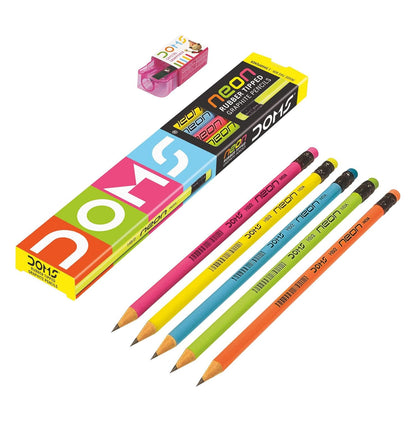 UK-0512 DOMS Neon Rubber Tipped HB/2 Graphite Pencils Box