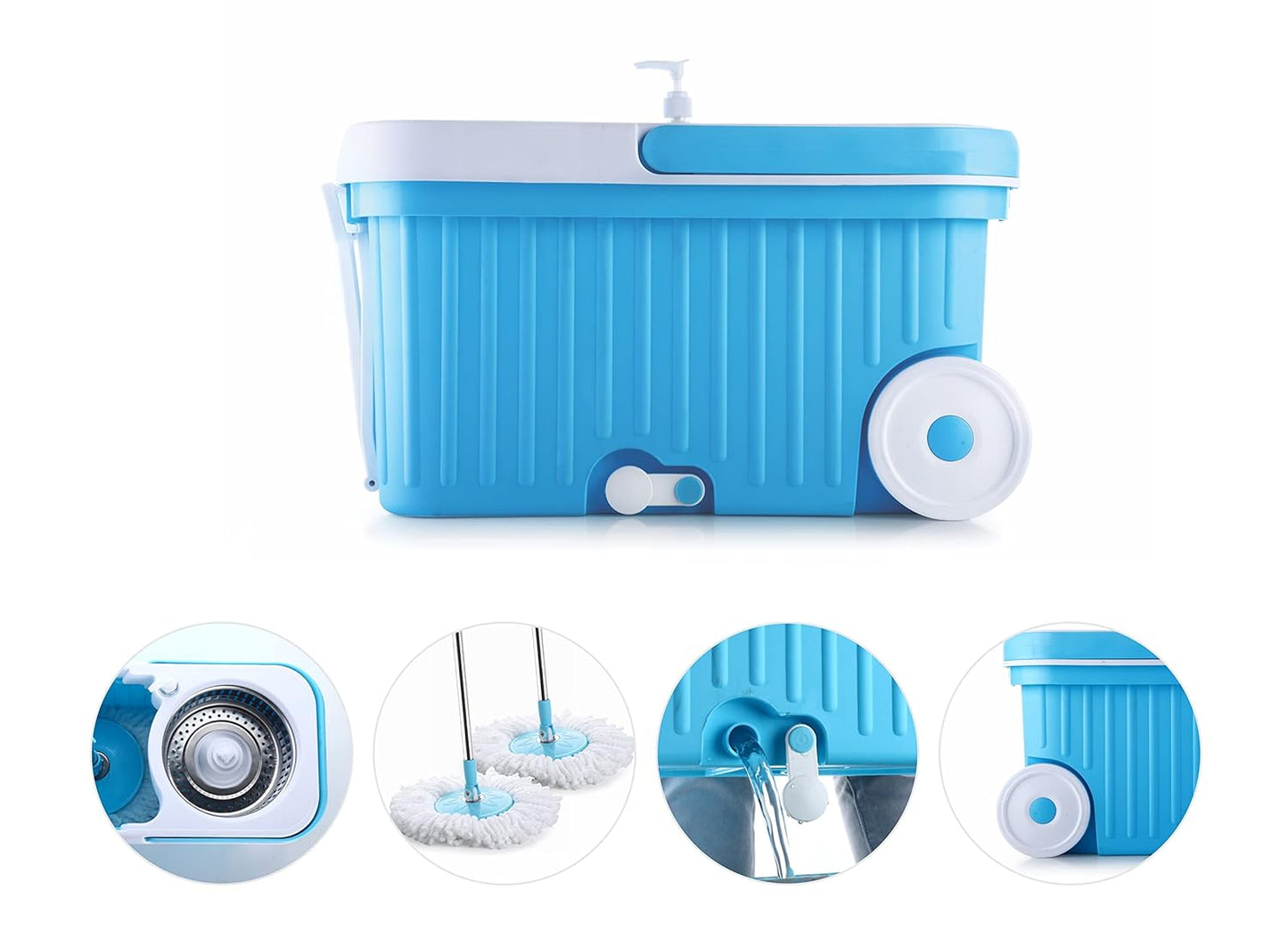 UK-0182 Ganesh Sporty Plastic Spin Mop with Bigger Wheels and Plastic Auto Fold Handle for 360 Degree Cleaning