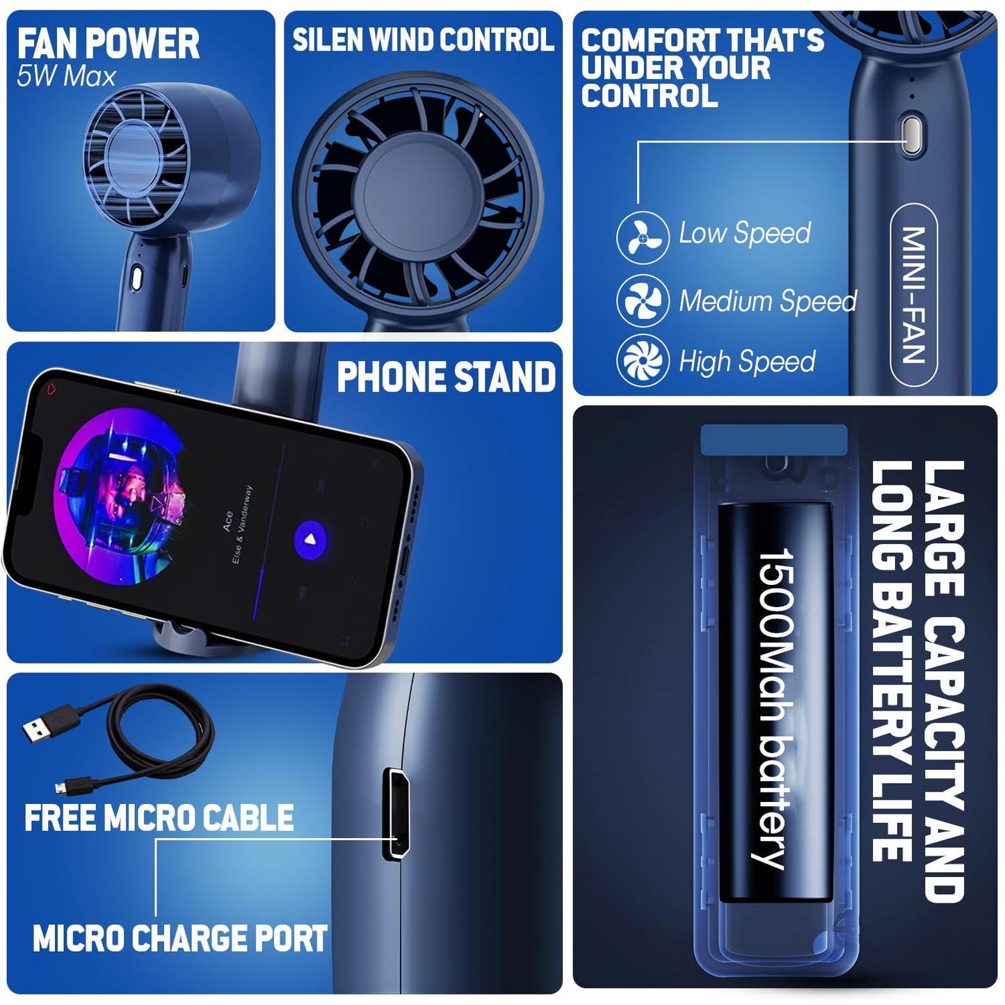 UK-0864 Mini Fan T-10, Rechargeable Hand Fan with Mobile Holder 3 Adjustable Speeds,Lightweight Design, Low Noise, and Easy Portability for Indoor and Outdoor Use (Multicolor)