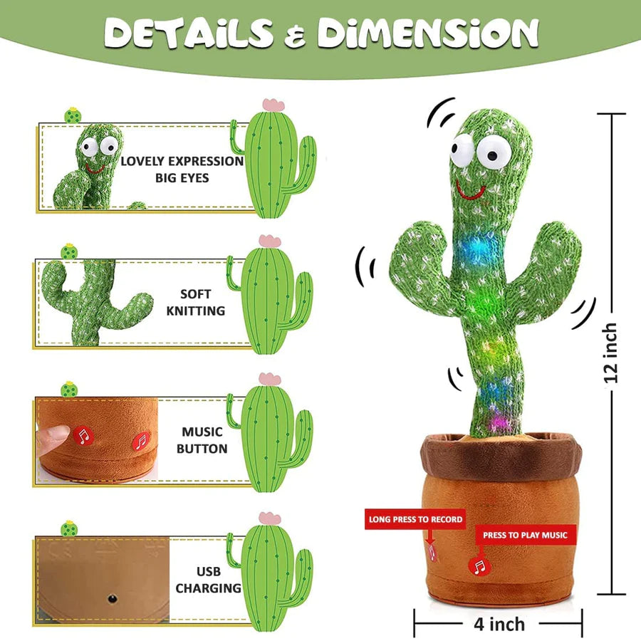 UK-0076 Dancing Cactus Toy for Babies Talking, Speaking, Recording | Repeat What You Say | Singing Electronic Pet for Toddlers | Swing and Sing Toy-Charger Cactus Toy Plant..