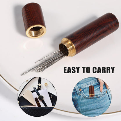 UK-1092 30pcs Self-Threading Quilting Needles With Wooden Case - Long Needles of Various Sizes for Quilting, Embroidery, Hand Sewing