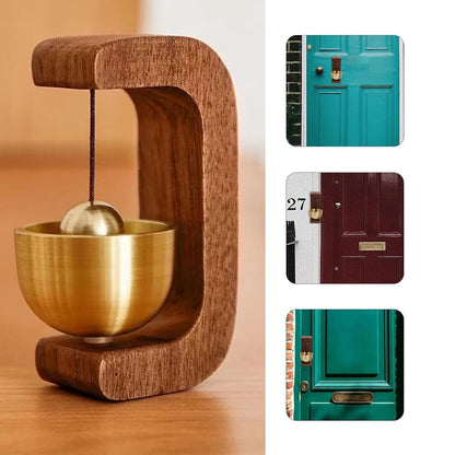 UK-0904 Wooden Door Chime with Brass Bell, Dopamine Door Bell for Home, Self-Adhesive Magnetic Doorbell, Serene Acoustic for Home & Shop, Shopkeepers Door Chime, Ideal Housewarming Gift