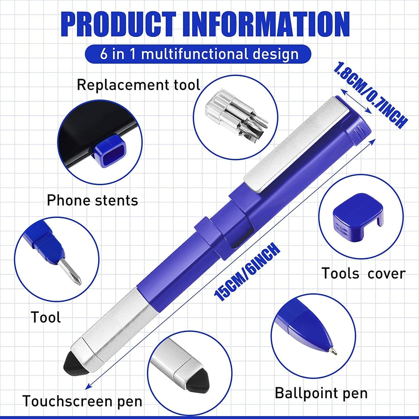 UK-0320 Multifunction Stylus Pen, 4 in 1 Tools Pen with Phone Stand and Touch Screen Mini Pen Compact Pocket Pen-Shaped Phone Holder with Screwdriver Tool