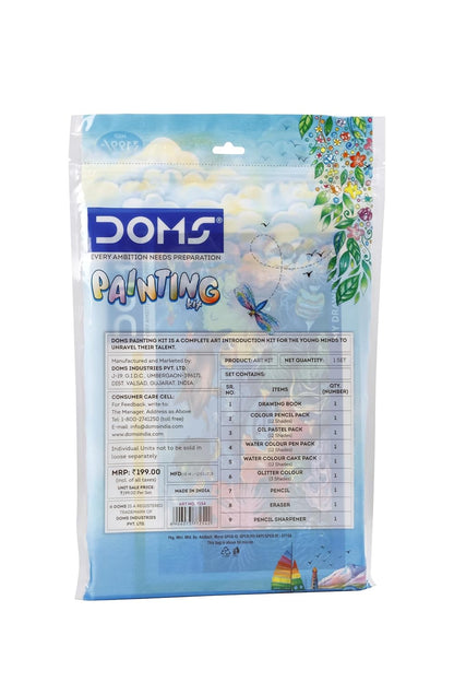 UK-0989 Doms Painting Kit | Perfect Value Pack | Kit for School Essentials | Gifting Range for Kids | Combination of 9 Painting & Coloring Items
