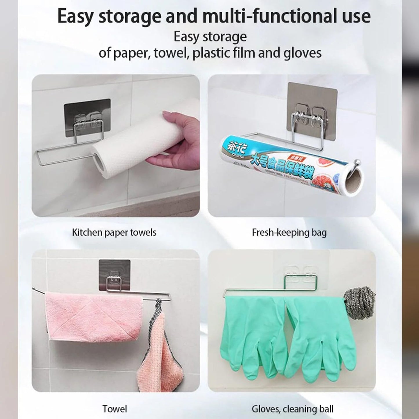 UK-1064 Stainless Steel Self Adhesive Napkin Wall Mount Towel Hanging Holder with Magic Adhesive Pad Kitchen Paper Tissue Paper Stand Towel Bar Hanger for Kitchen and Washbasin Tissue towel holder