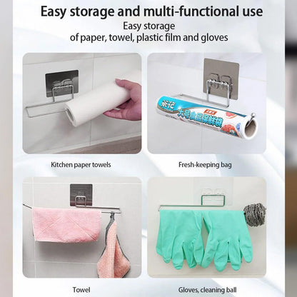 UK-1064 Stainless Steel Self Adhesive Napkin Wall Mount Towel Hanging Holder with Magic Adhesive Pad Kitchen Paper Tissue Paper Stand Towel Bar Hanger for Kitchen and Washbasin Tissue towel holder