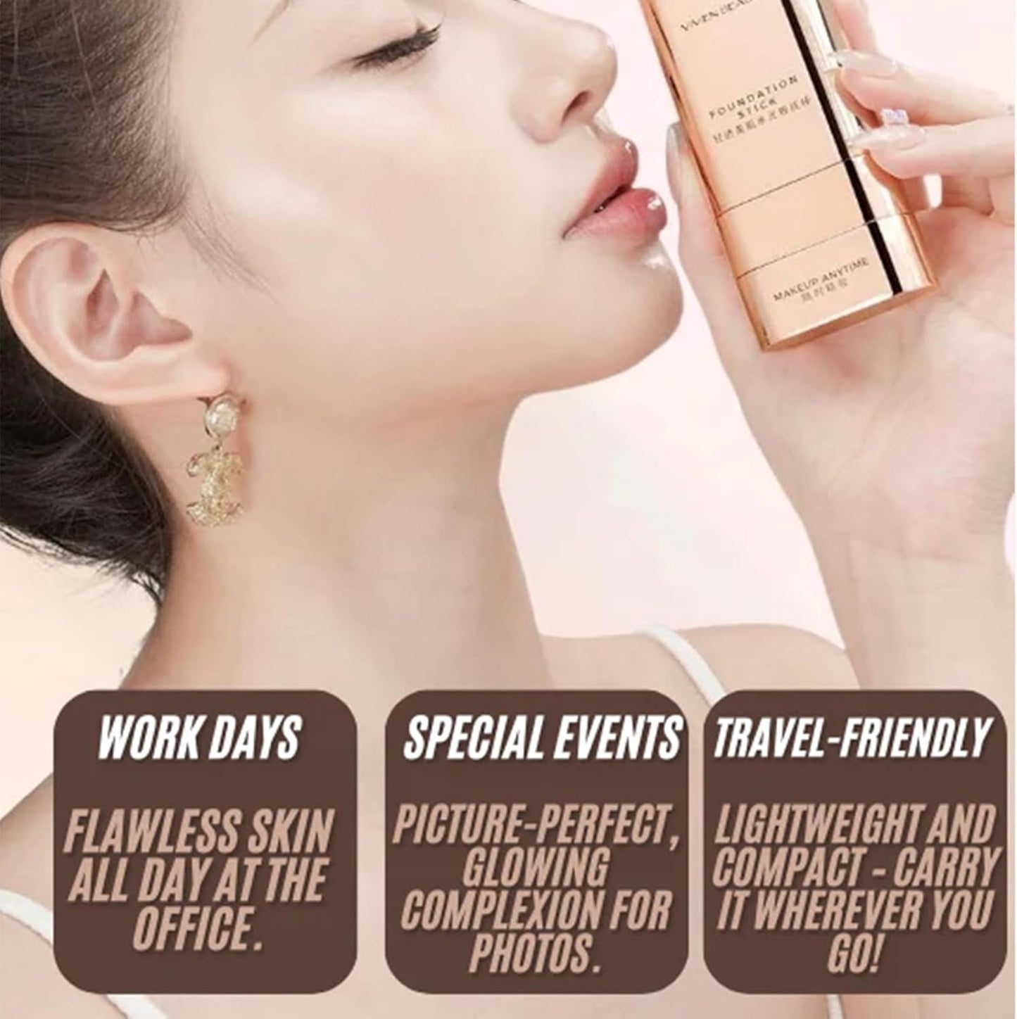 UK-1040 Beauty Foundation Stick, 2-in-1 Multifunctional Moisturizing Foundation Stick with Brush, Long Lasting Natural Matte Finish, Lightweight, Waterproof, 20g, Suitable for All Skin Types