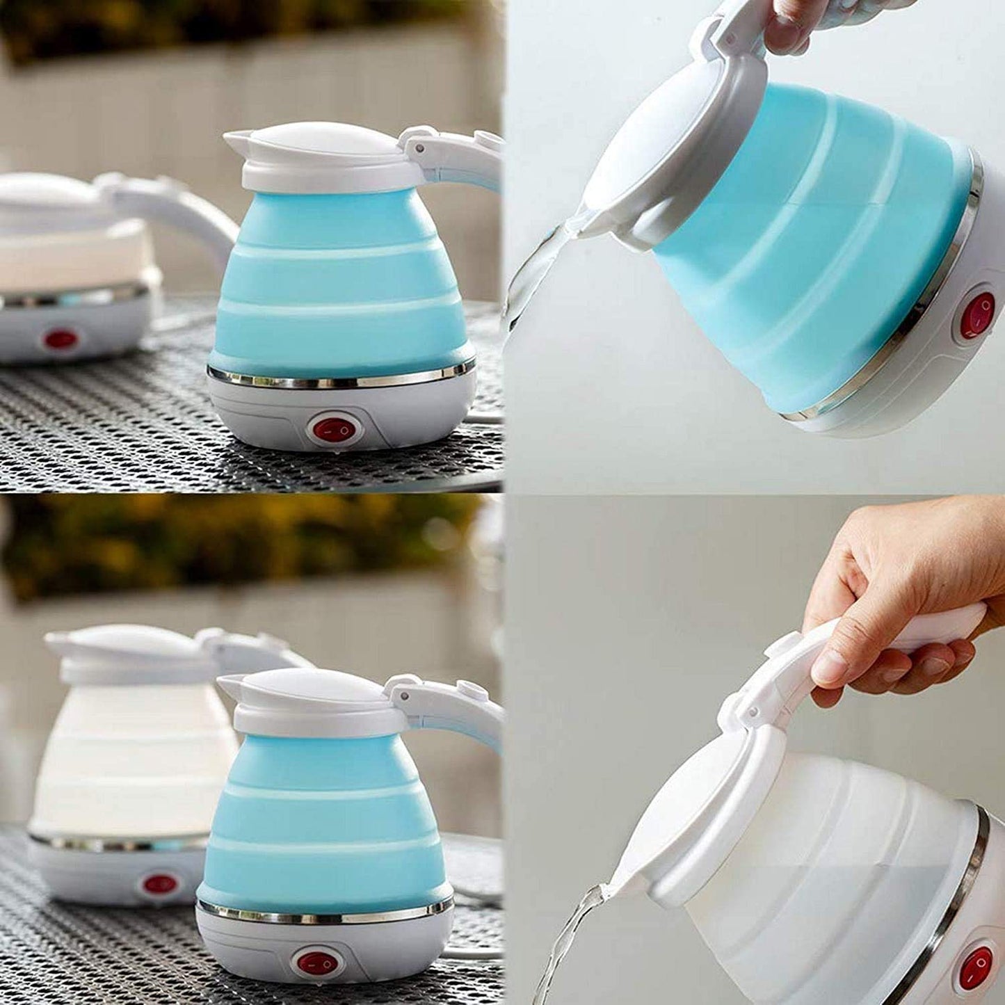 UK-0145 Silicone Foldable Collapsible Electric Water Kettle Camping Boiler (Multicolor)