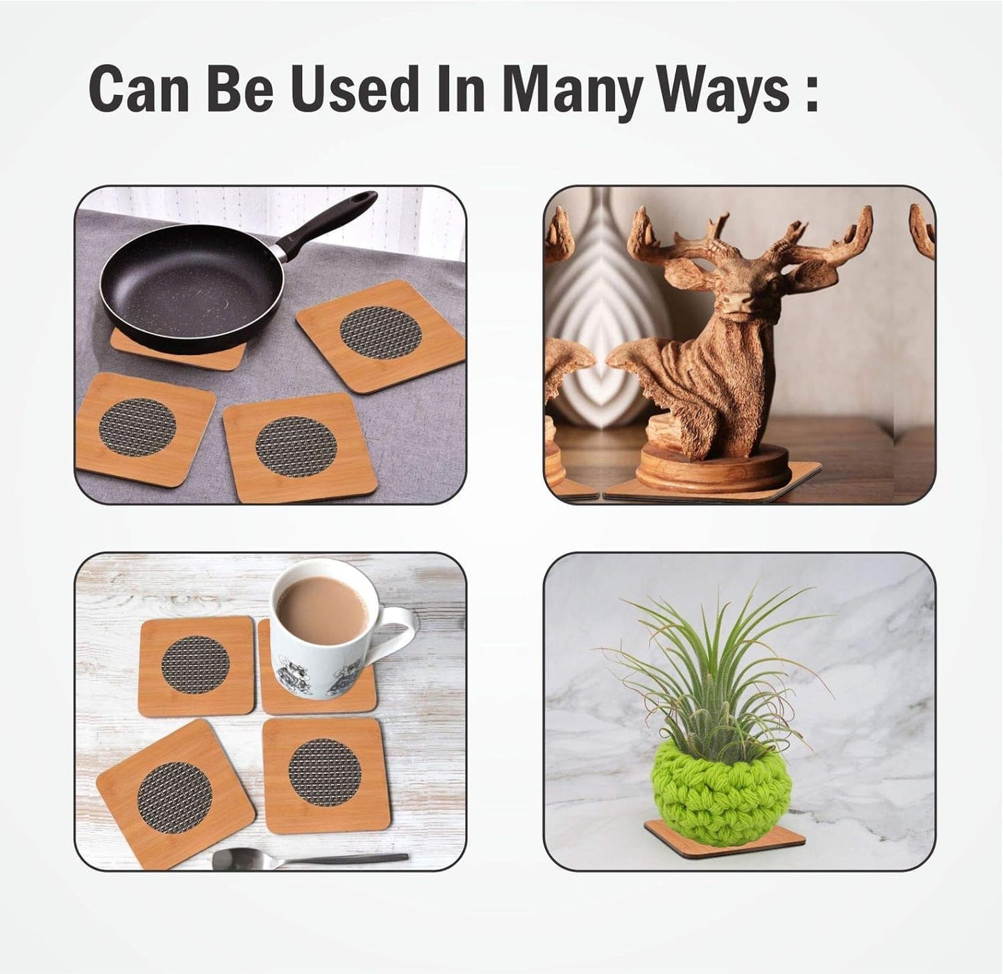 UK-1074 Wood Coasters For Hot Tea/Coffee Cups, Heat Insulation Pad Table Mats Placemats For Big Pans (Big Size, 17x17 cm)