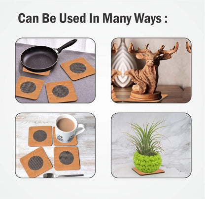 UK-1074 Wood Coasters For Hot Tea/Coffee Cups, Heat Insulation Pad Table Mats Placemats For Big Pans (Big Size, 17x17 cm)