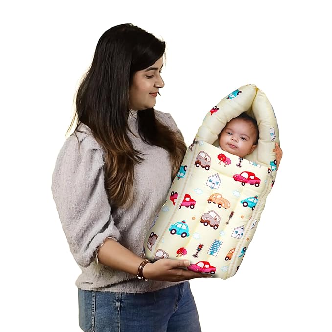 UK-0328 3 in 1 Baby Sleeping Bag & Carry Nest | Cotton Bedding Set for Infants & New Born Baby | Portable/Travel & Skin Friendly | 0-7 Months