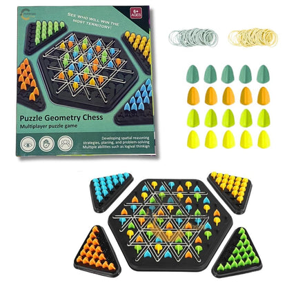 UK-1046 Geometry Chess Game – Rubber Band Strategy Puzzle Board for Kids & Family | STEM Brain Development Triangle Game | Colourful Pegs | Logical Thinking Toy 2-4 Players