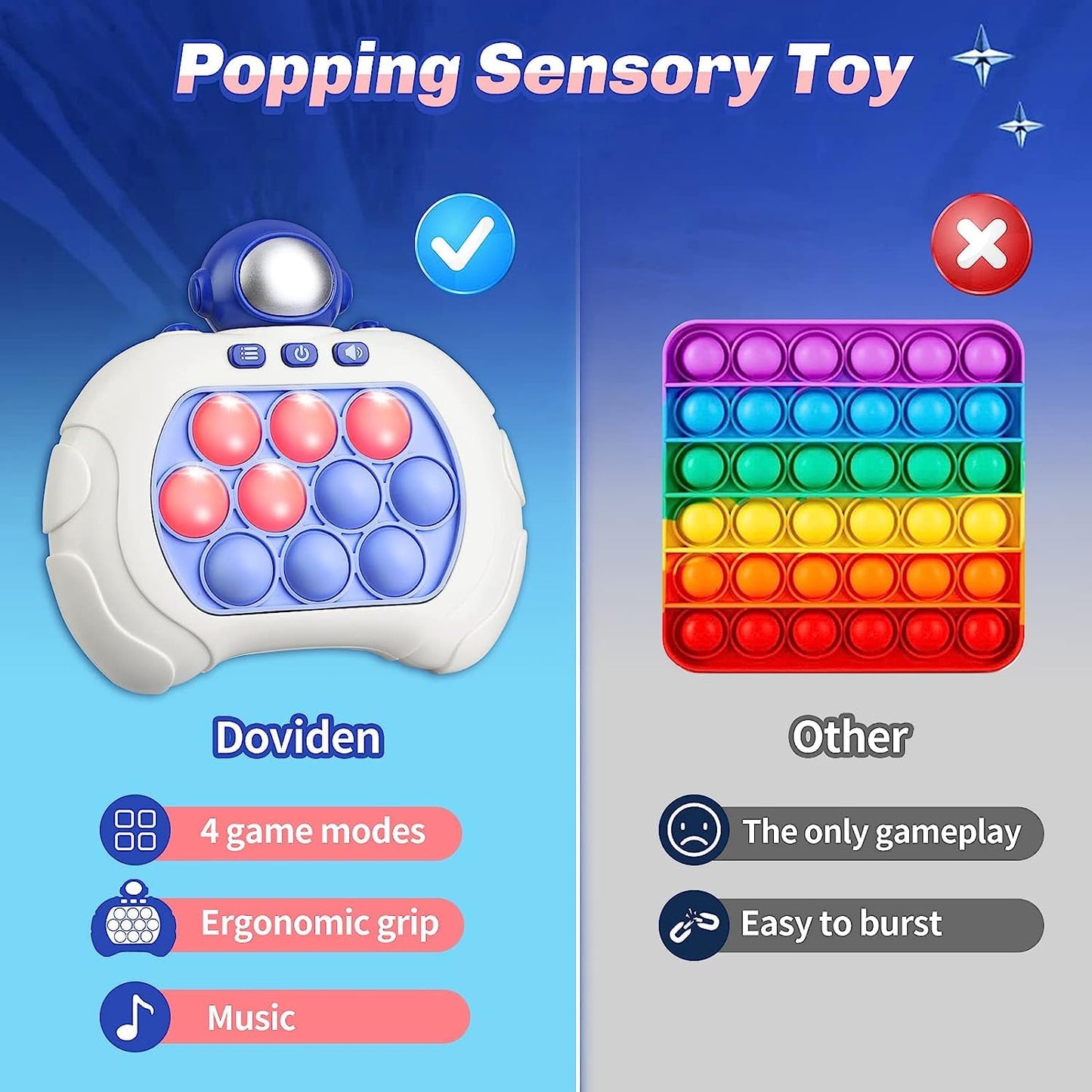 UK-0852 Puzzle Pop Light Up Game Fidget Travel Games for Kids, Quick Push Electronic Pop Light Up Games, Squeeze Sensory Fidget Toys Gift for Boys Girls Adult (Cosmonaut)