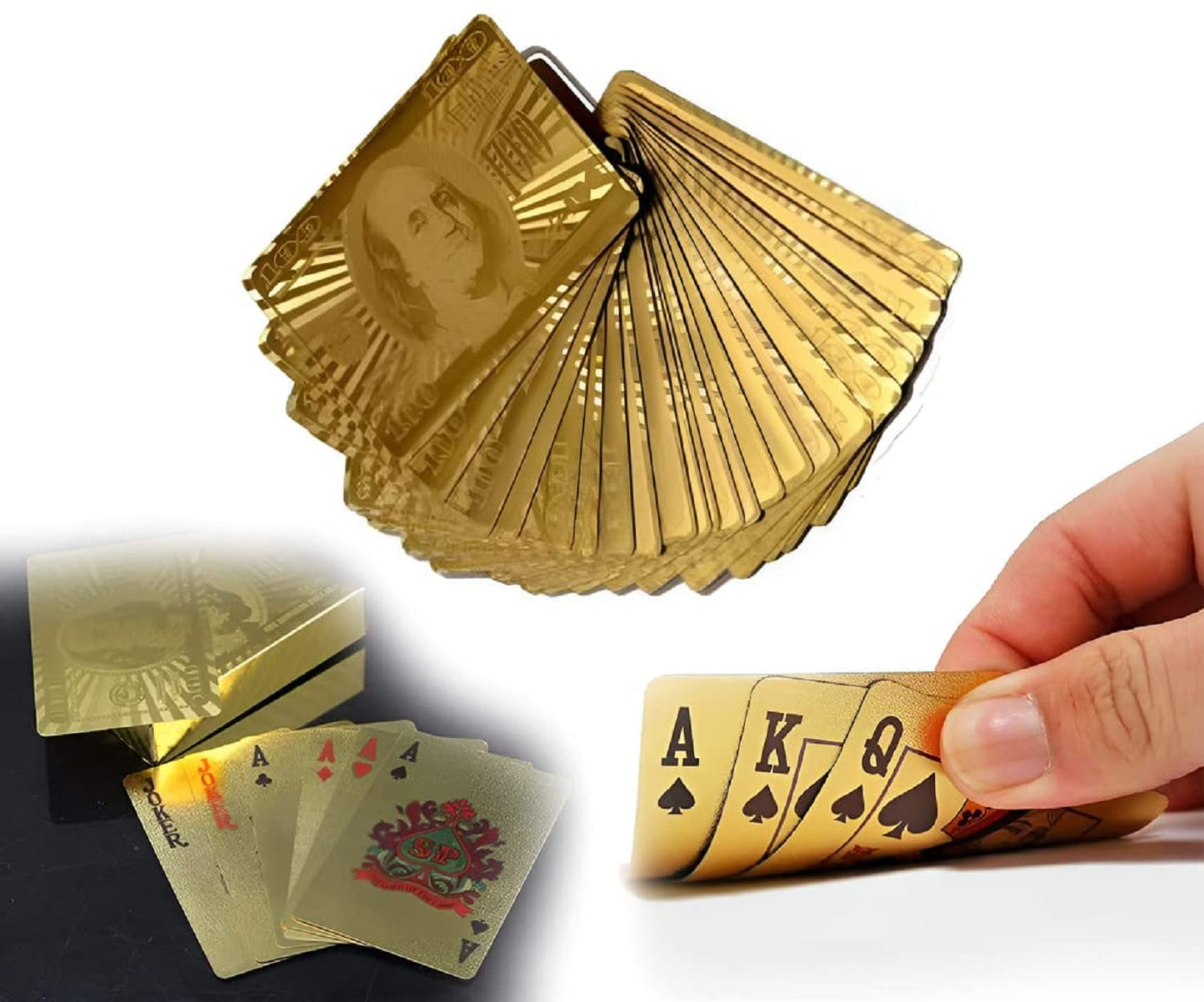 UK-0449 Gold Plated Poker Playing Cards, Classic PVC Poker Table Cards for Adults