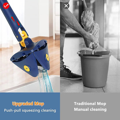 UK-0011 360° Rotatable Adjustable Triangle Cleaning Mop with Stainless Steel Long Handle Push-Pull Squeezing Cleaning Mop Dry & Wet Mop Floor Windows Ceiling