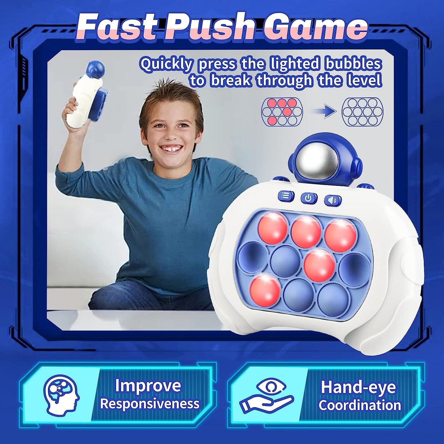 UK-0852 Puzzle Pop Light Up Game Fidget Travel Games for Kids, Quick Push Electronic Pop Light Up Games, Squeeze Sensory Fidget Toys Gift for Boys Girls Adult (Cosmonaut)