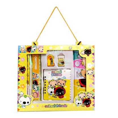 UK-0569 Cartoon Print Stationary Set for Girls/Boys | Pencil Rubber Ruler Sharpener Book and Geometry Box Cute Cartoon Stationery Set