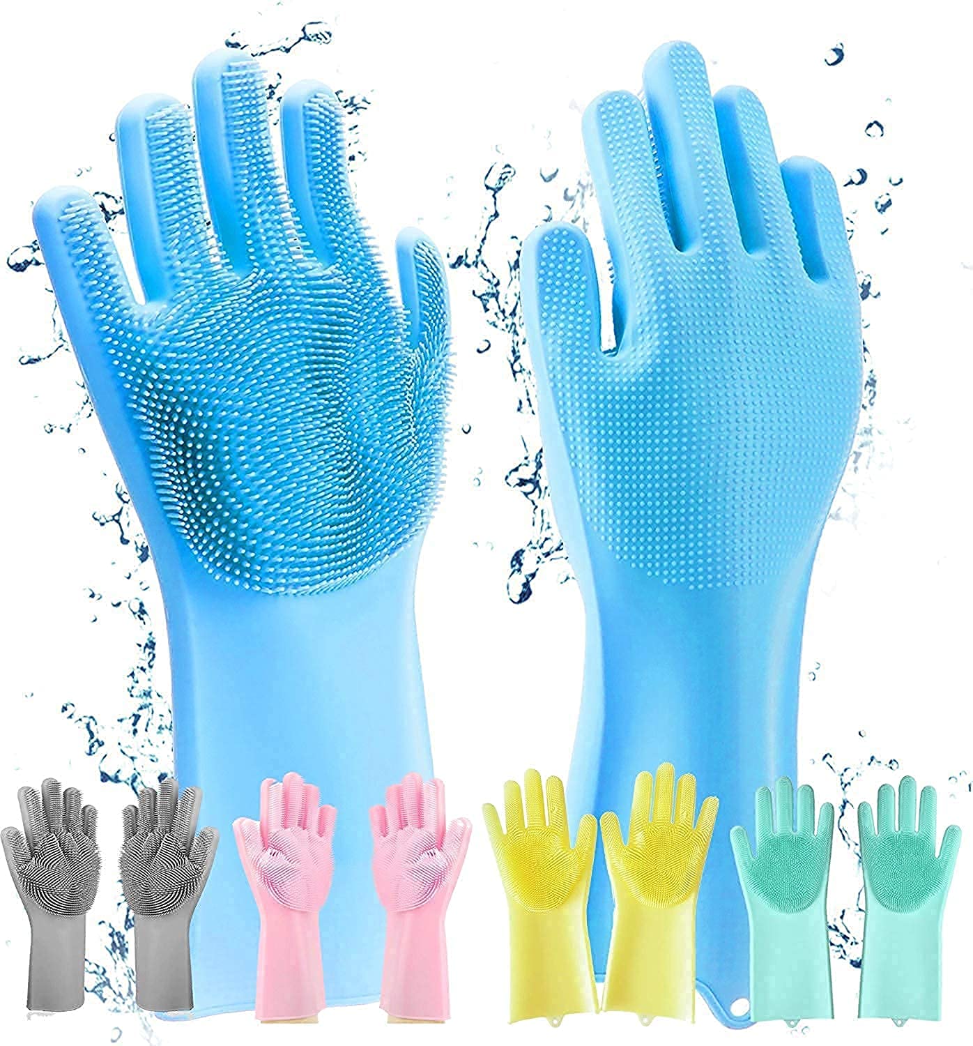 UK-0259 Silicone Gloves Wash Scrubber Gloves Reusable Cleaning Brush Gloves Heat Resistant Scrub Rubber Glove for Dish Washing