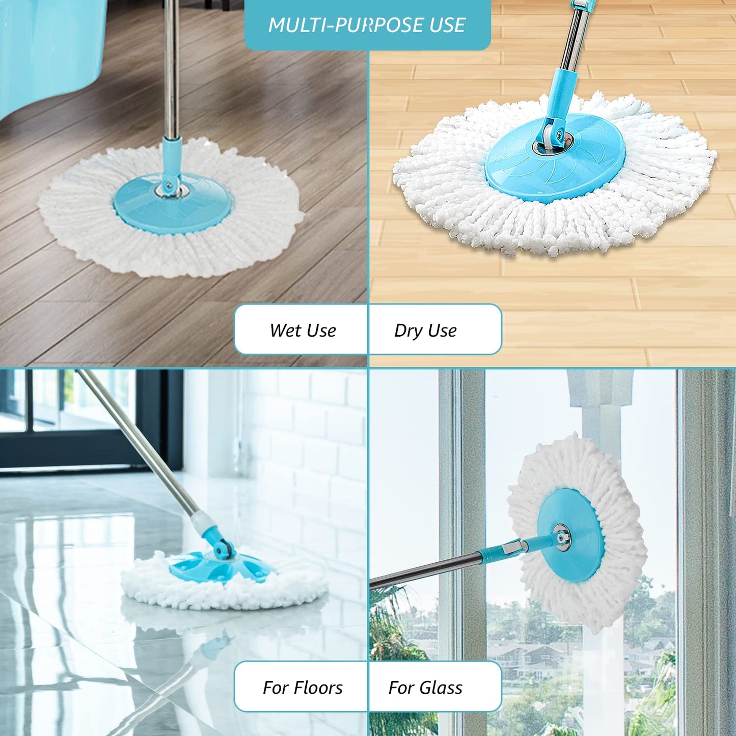 UK-0182 Ganesh Sporty Plastic Spin Mop with Bigger Wheels and Plastic Auto Fold Handle for 360 Degree Cleaning