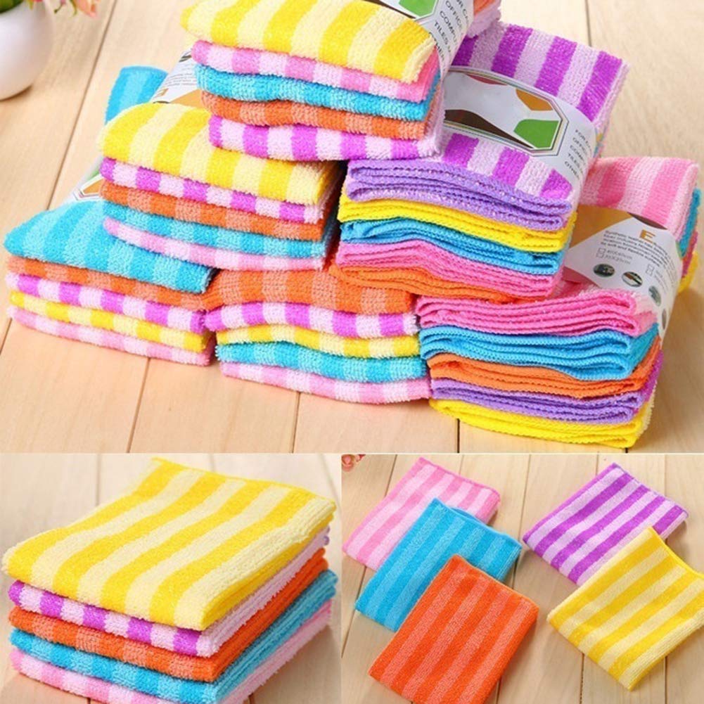 UK-0642 5Pcs  Wash Cleaning Microfiber Towel Water Kitchen Dining Striped Duster Cloth Random Color