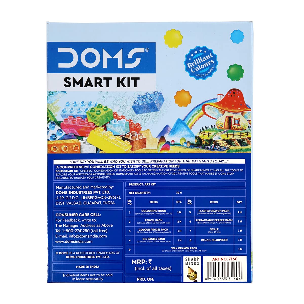 UK-0990 Doms Smart Kit | Comes With Transparent Zipper Bag | Perfect Value Pack | Kit For School Essentials | Gifting Range For Kids | Combination of 12 Stationery Items