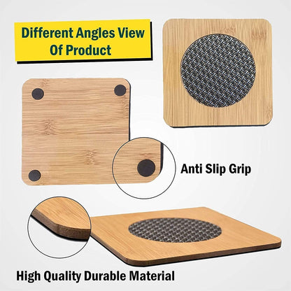 UK-1074 Wood Coasters For Hot Tea/Coffee Cups, Heat Insulation Pad Table Mats Placemats For Big Pans (Big Size, 17x17 cm)
