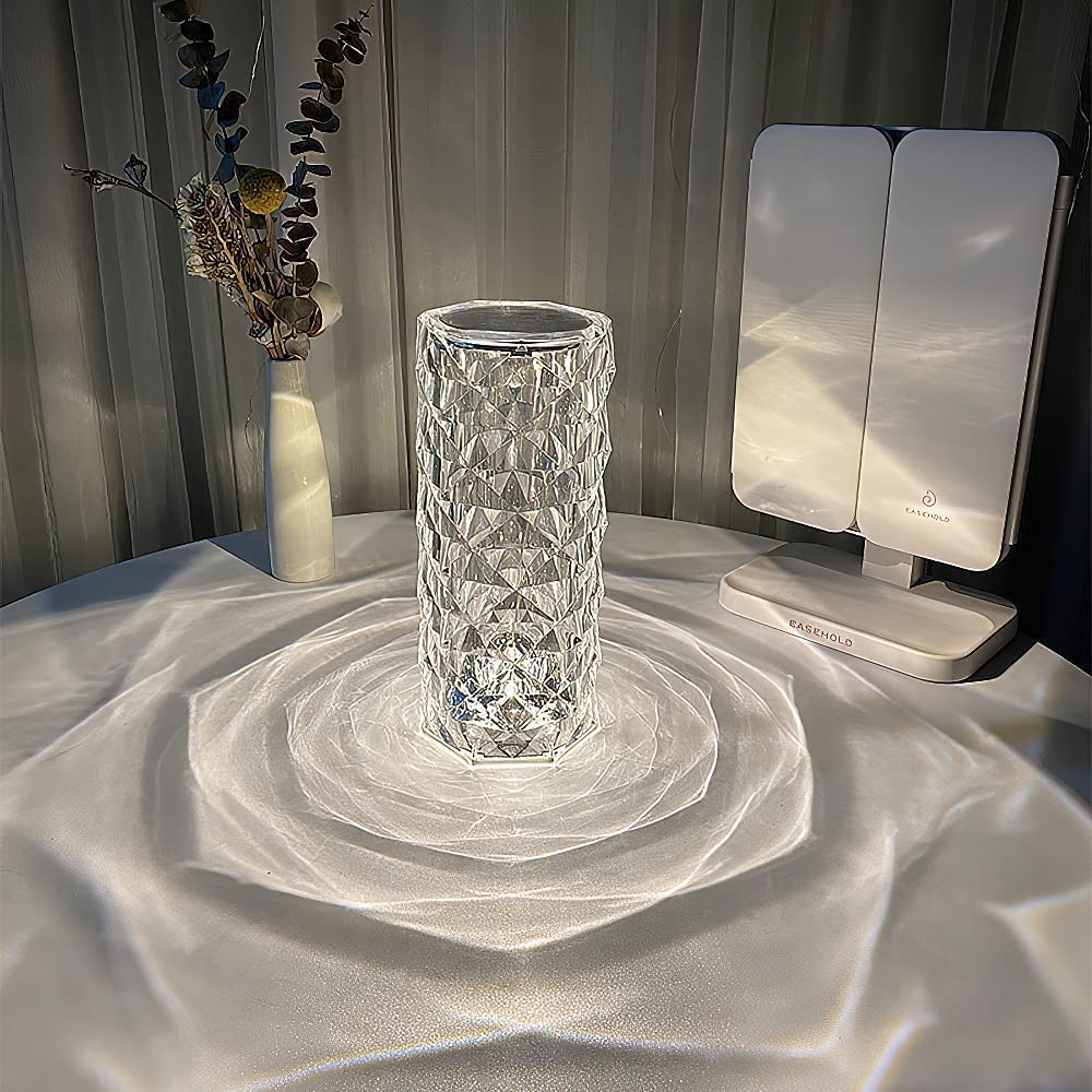 UK-0228 rystal Lamp,16 Color Changing Rose Crystal Diamond Table Lamp,USB Rechargeable Touch Bedside Lamp Night Light with Remote Control, for Bedroom Living Room Party Dinner Decor