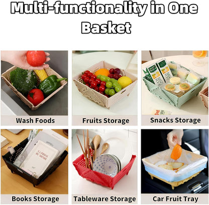 UK-0626 Multi-Functional Foldable Vegetable Storage Basket with Resting Feet Space Saving Drain Basket for Fruit, Vegetables(Multi colour)