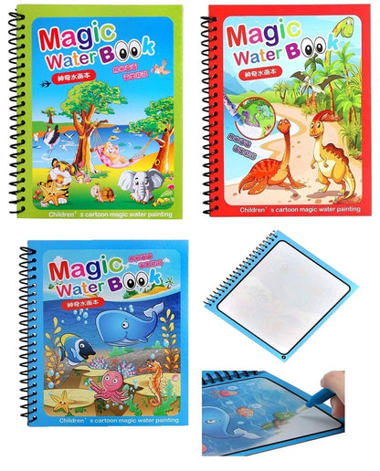 UK-0212 Magic Water Quick Dry Book for Water Coloring with Magic Pen Painting Board for Children Education Drawing Pad (Random Design & Assorted Color)