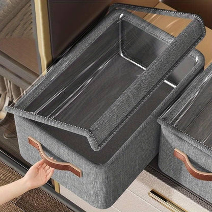 UK-0855 Storage Bins With Lids, Transparent Lids Window Fabric Storage Boxes, Foldable Storage Baskets With Handles, Closet Organizers And Storage Bins For Clothes