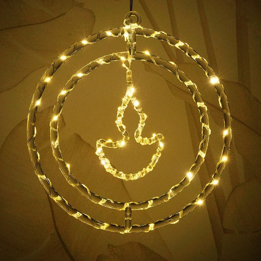 UK-1009 Diya Pendant Hanging Lights – Warm White LED Decorative Lights for Diwali, Navratri, Christmas Tree, New Year Party & Home Festive Décor