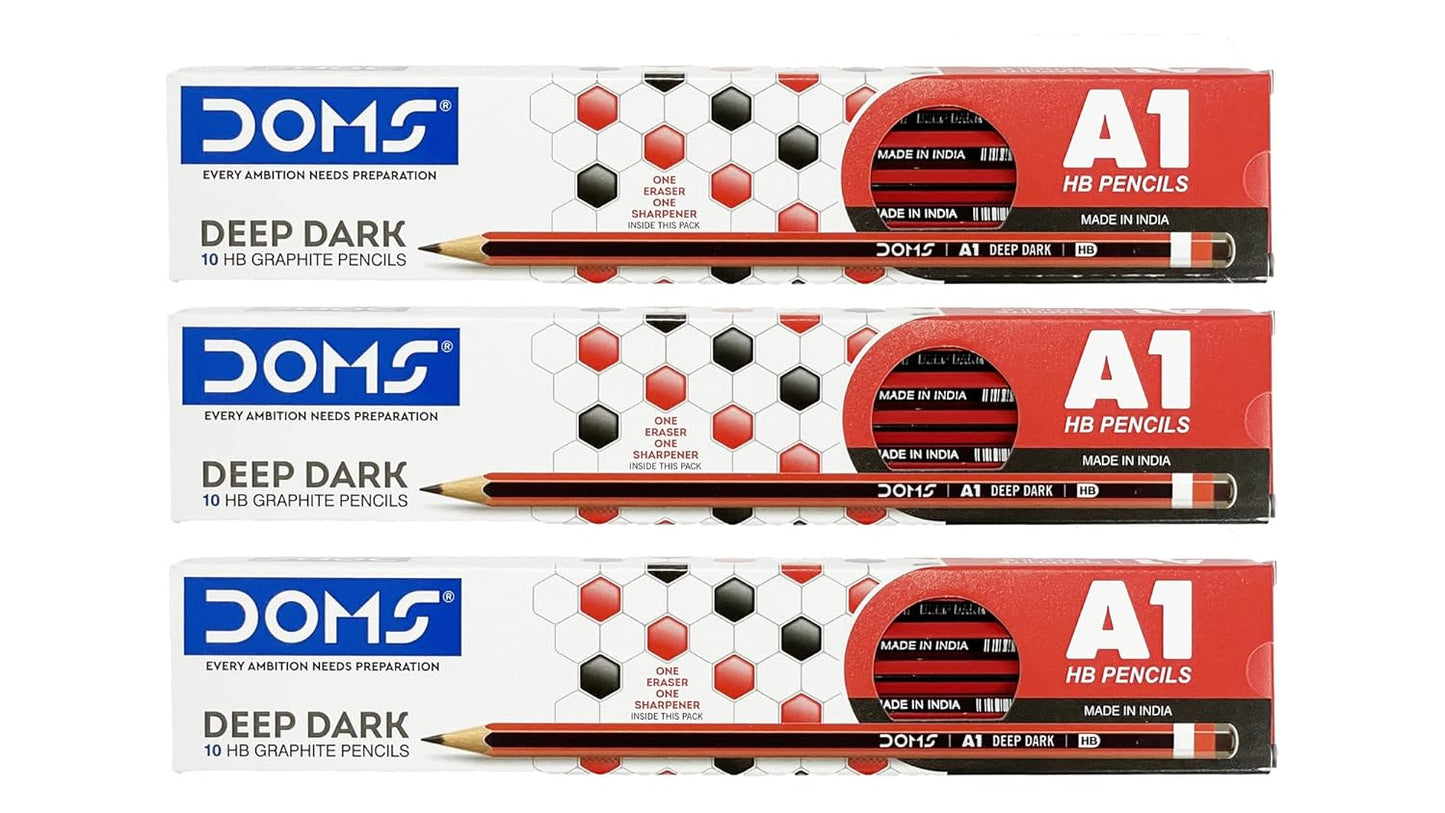 UK-0507 A1 Deep Dark HB Graphite Pencil | Include Eraser & Sharpner | Innovative Groove for Perfect Grip | Use for Sketching & Drawing | Pack of 10 Pencils