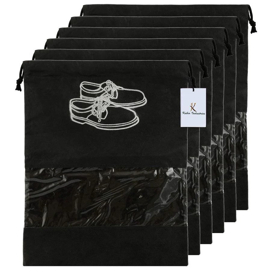 UK-0018 (PREMIUM)Shoe Cover/String Bag Organizer|Shoe Print & Non Woven Material|Transparent Window|Size 43 x 30 Cm