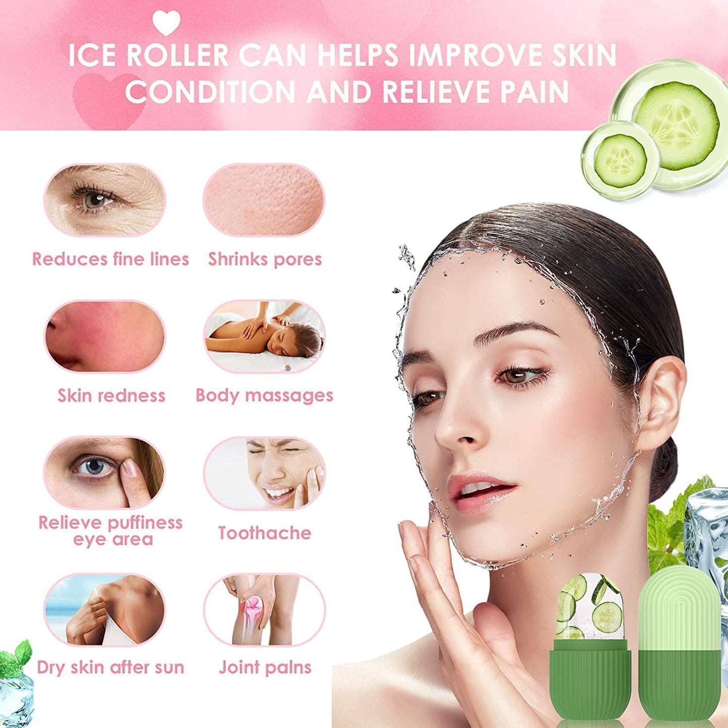 UK-0177 Ice Roller for Face and Eye,Food-Grade Leak-Proof Silicone Cube, Reusable Face Massage,Ice Mold for Face,Face Massager,Facial Beauty Ice Roller,Skin Care Tools