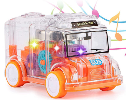 UK-0334 transparent Gear Bus for Kids Friction Powered Mini School Bus with Tinkling Sound and Light Toy for Kids