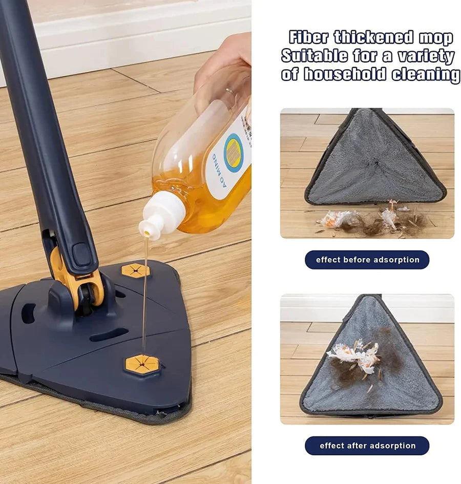 UK-0011 360° Rotatable Adjustable Triangle Cleaning Mop with Stainless Steel Long Handle Push-Pull Squeezing Cleaning Mop Dry & Wet Mop Floor Windows Ceiling