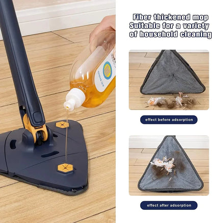 UK-0011 360° Rotatable Adjustable Triangle Cleaning Mop with Stainless Steel Long Handle Push-Pull Squeezing Cleaning Mop Dry & Wet Mop Floor Windows Ceiling